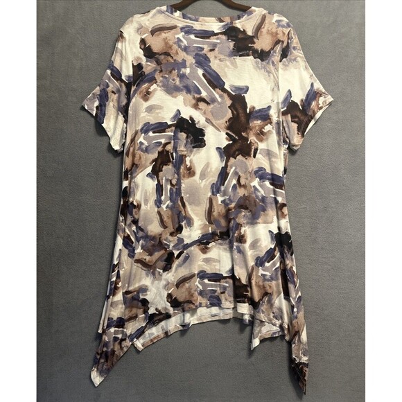 LOGO Lori Goldstein Asymmetric Hem Tunic Top Plus Size 1X Watercolor Art to Wear - Picture 7 of 7